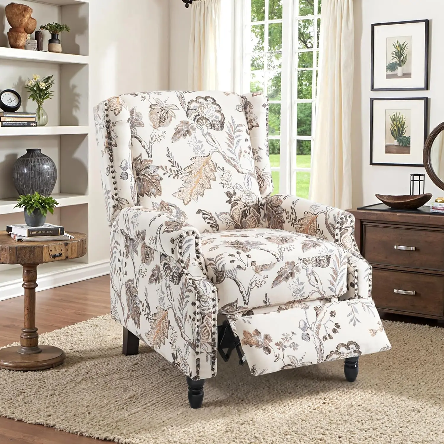 #Floral Upholstered Wingback Recliner Chair Adjustable Backrest Footrest Small Living Room Bedroom Set 2,Customized