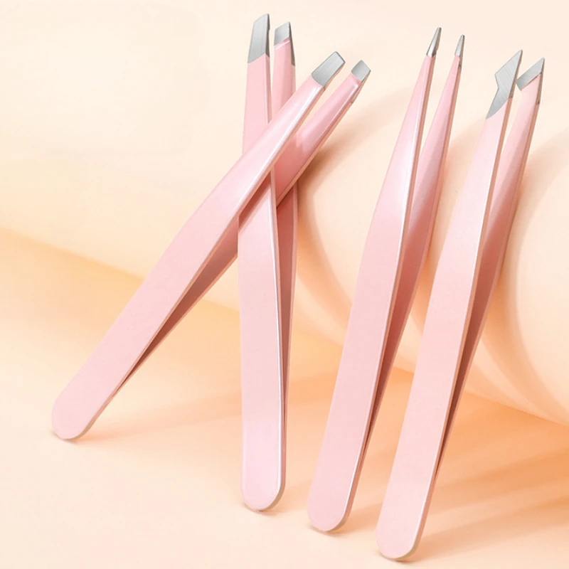 Pinzas para cejas de oro rosa, herramienta de maquillaje hermosa, depilación facial de acero inoxidable, pinzas para pestañas