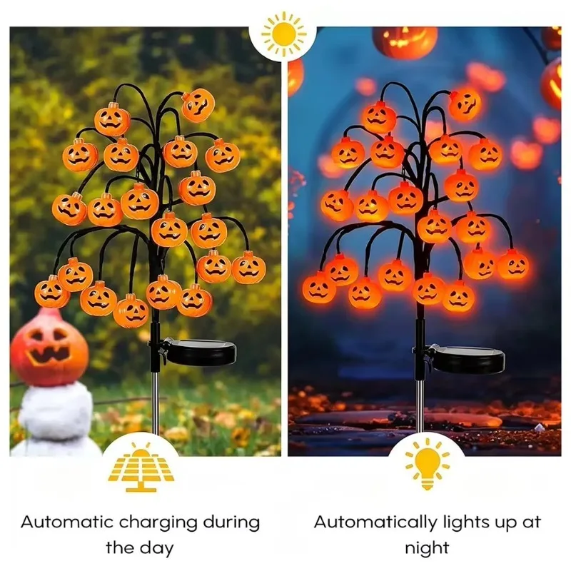 Spooky Pumpkin Stake Lights Solar Powered Autumn Harvest Waterproof Landscape Path Light Outdoor Pathway Walkway Lighting