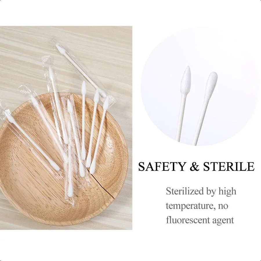 Olive Oil Makeup Remove Cotton Swabs Individually Wrapped Double Tipped Paper Sticks 100 Count Round Pointed End