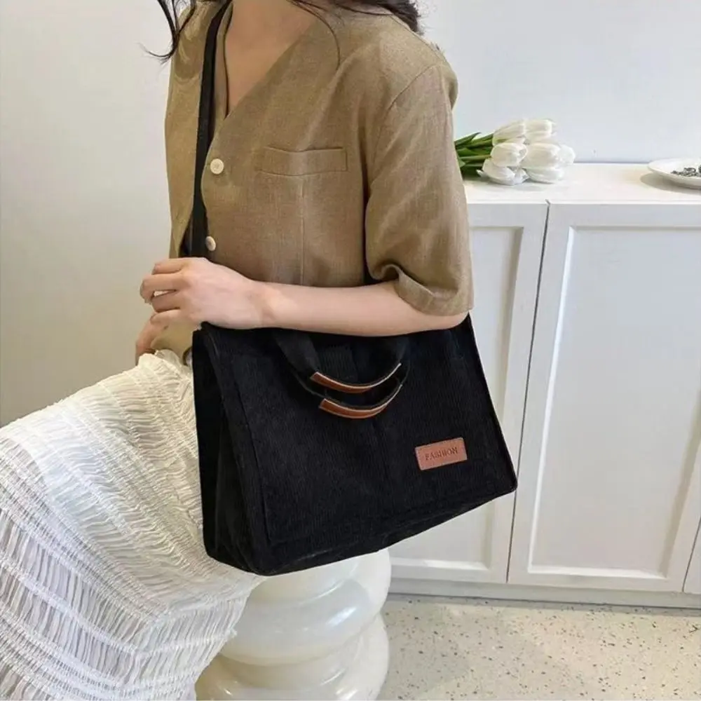 

Симпатичная вельветовая сумка-тоут большой емкости, простая холщовая сумка на плечо в корейском стиле, портативная модная тканевая сумка для покупок