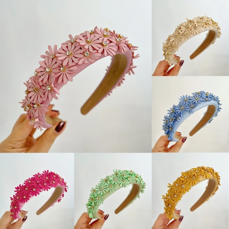 Fabric Flower Headband for Women Nonslip HighSkull Hairband for Girl