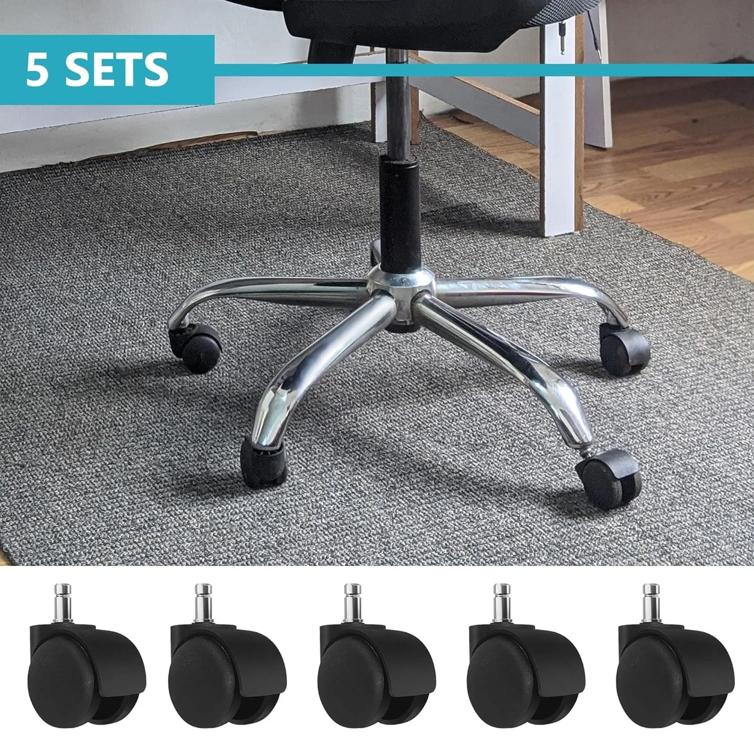 5pcs 2 inch Universal Swivel Caster Wheels Replacement Gaming Chair Office Chair Casters Trolley Rollers Furniture Hardware