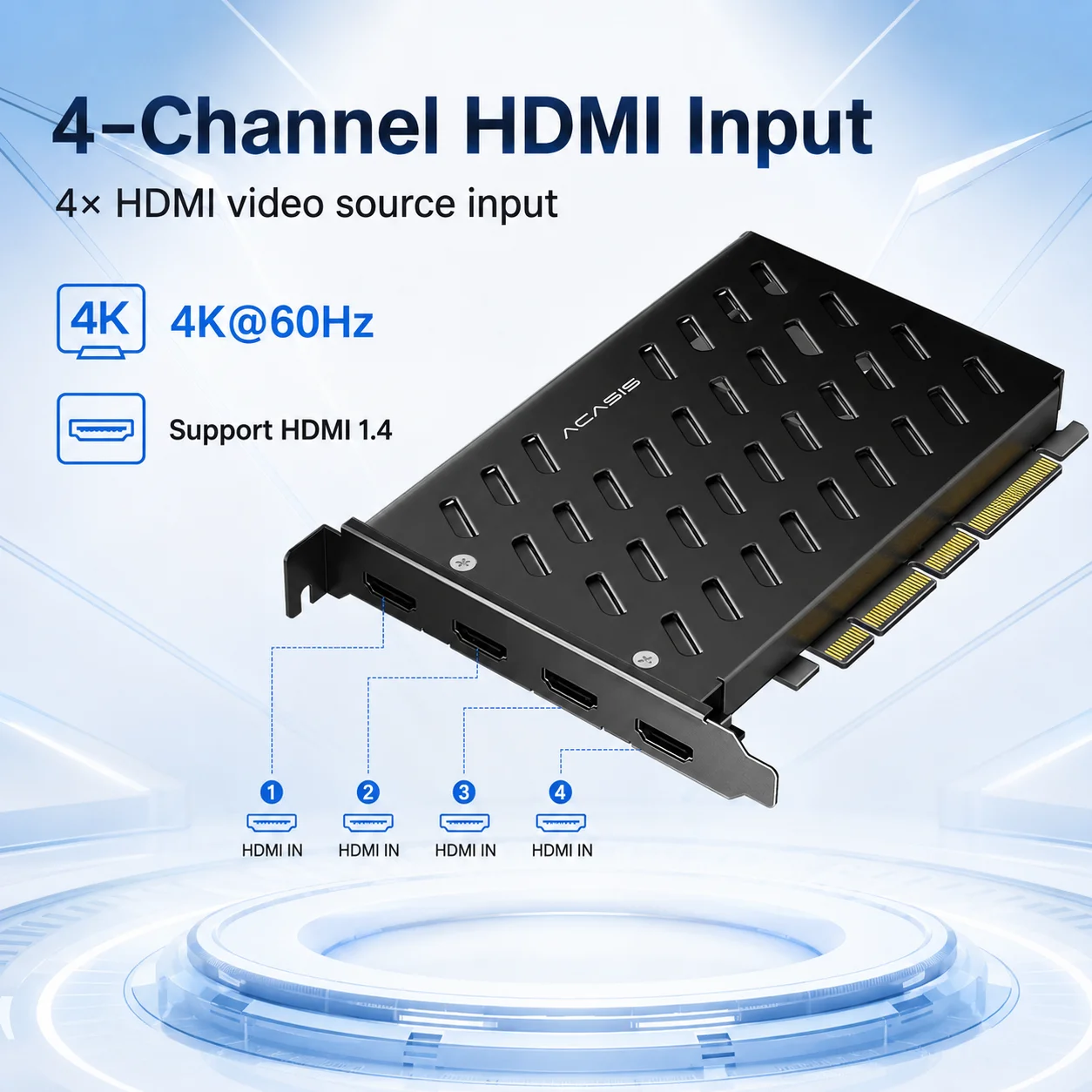 PCIe X4 4CH HDMI Capture Card 4K60 HDMI1.4 YUY2 Full Aluminum Internal PCI Video Capture Card