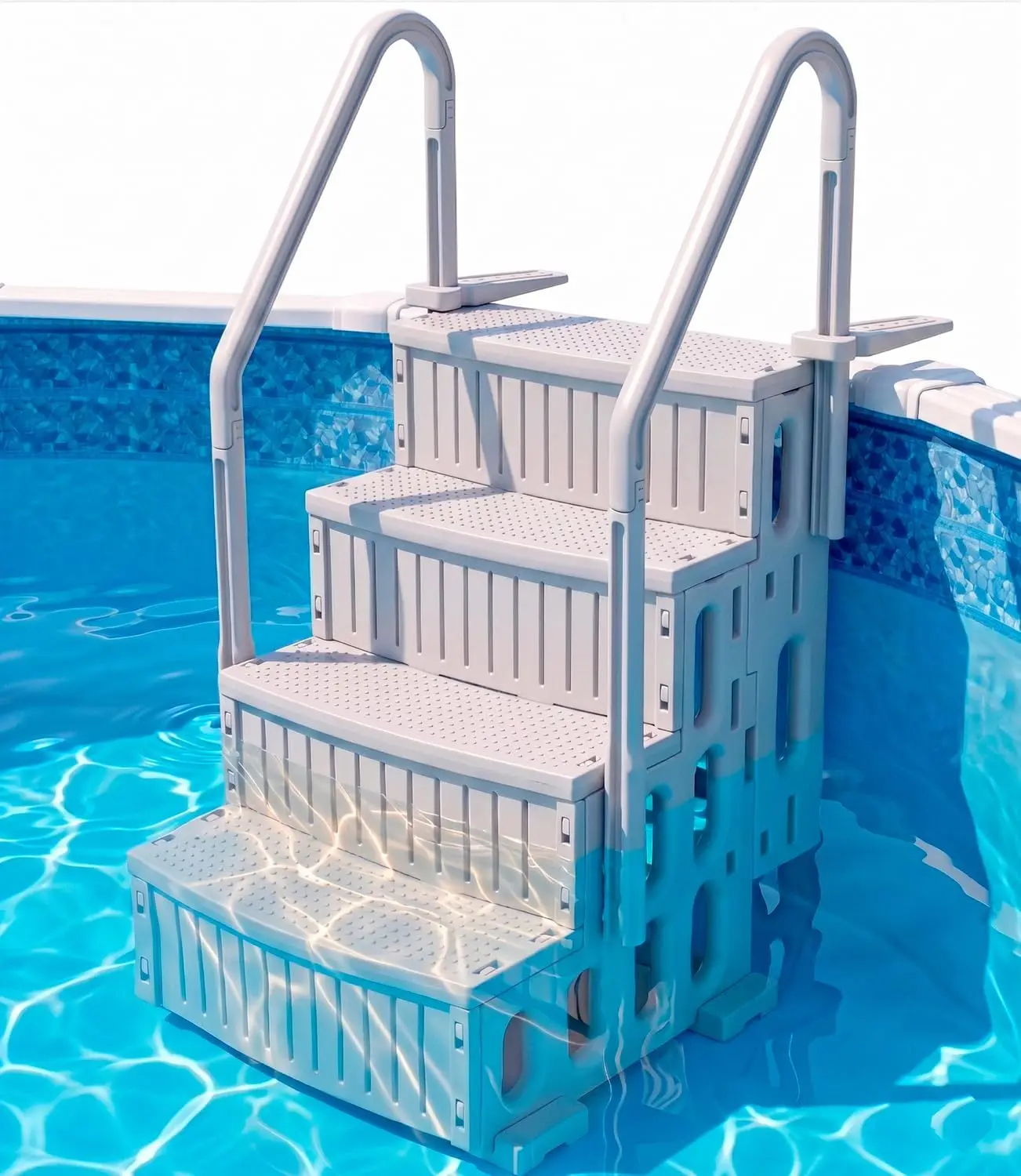 Above Ground Pool Entry Ladder 4 Steps Handrails Anti-Slip Wide Treads Water-Fill Design Fits 48