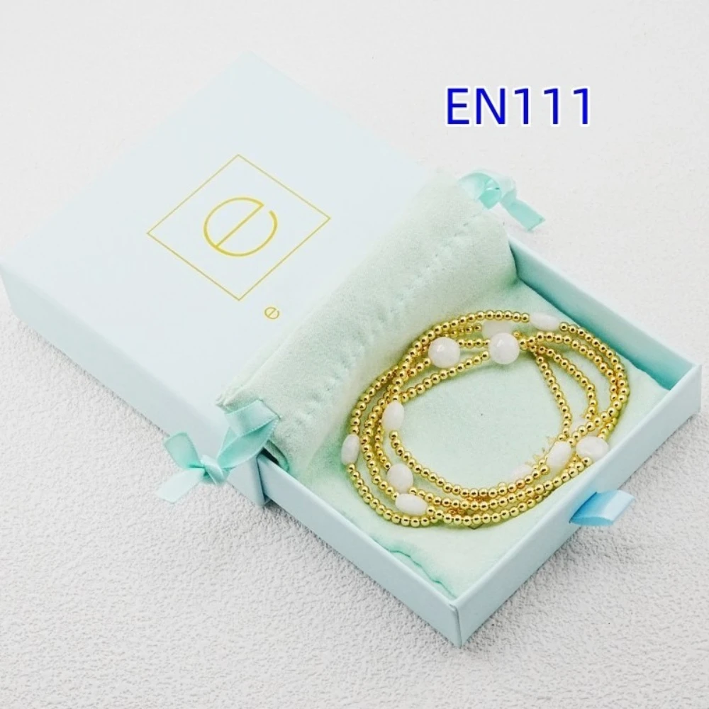 YEEVAA Charm White Glass Beads Stack of 4 Bracelets, Fashion Jewelry Gift for Women Daily Layering