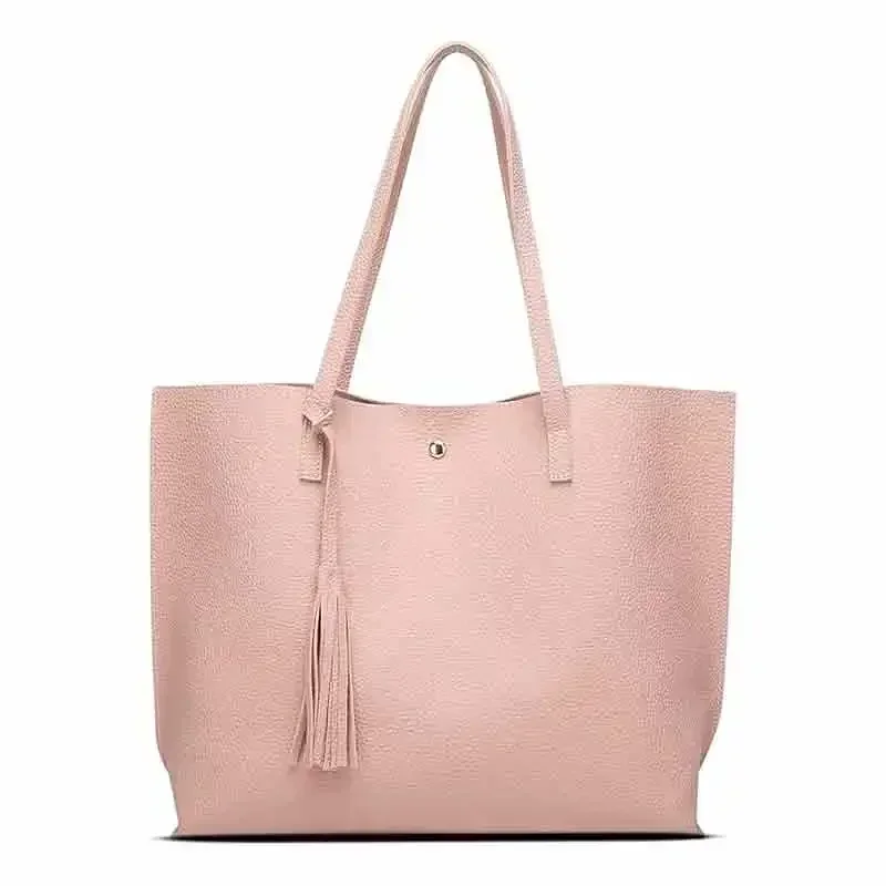 SM01 Women's Soft Faux Leather Tote Shoulder Bag from, Big Capacity Tassel Handbag