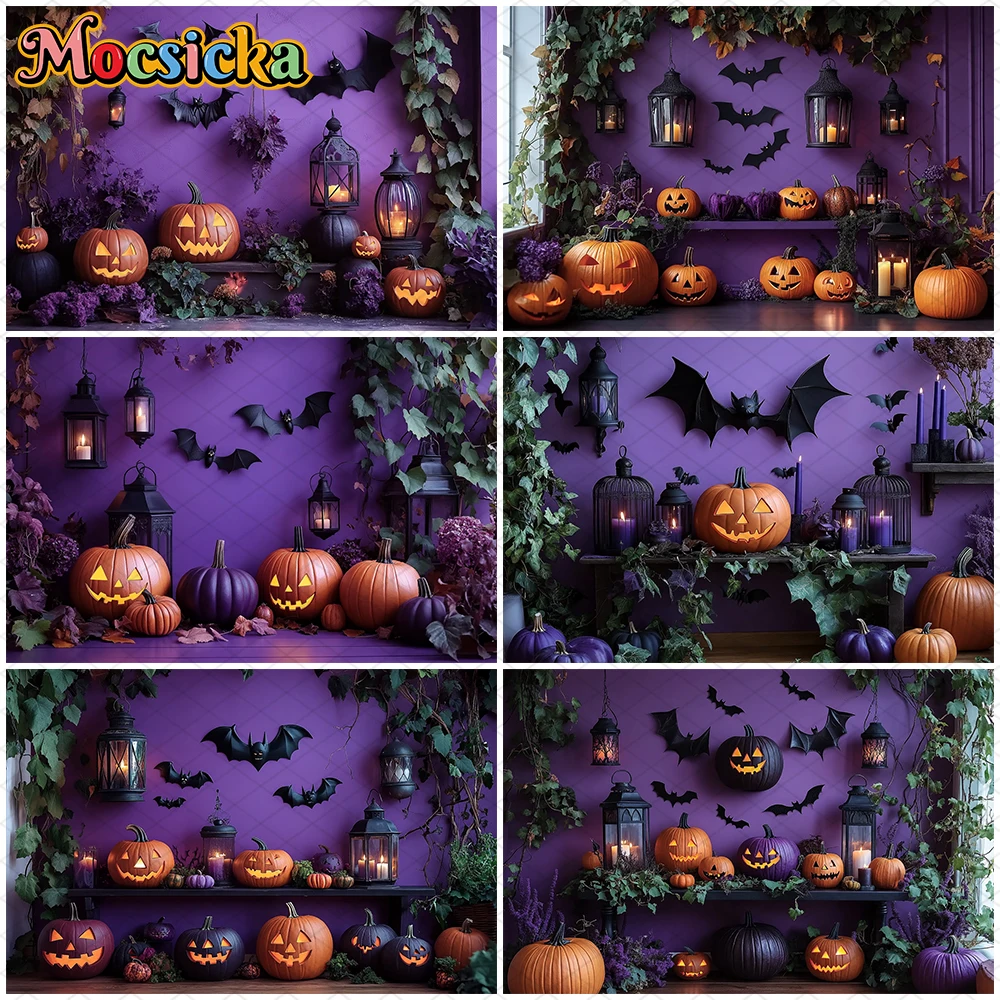 

Mocsicka Halloween Photography Background Purple Wall Bat Autumn Leaf Pumpkin Party Decorations Child Baby Photo Backdrop Banner