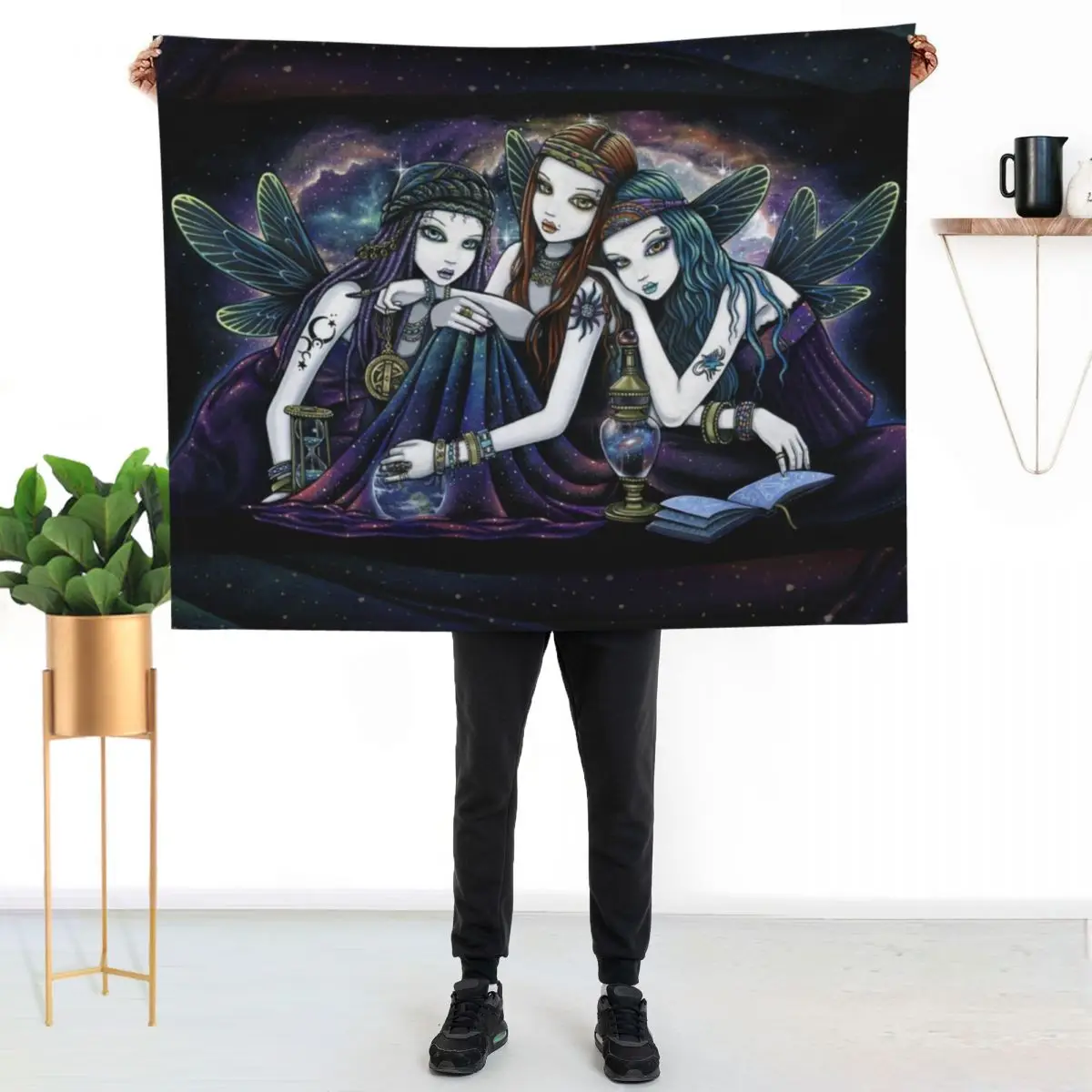 The Seraphina Bohemian Celestial Sisters Nebula Fairies Throw Blanket Multi-Purpose warm winter wednesday Weighted Blankets