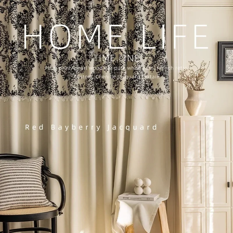 Modern Chenille Blackout Curtains for Living Dining Room Bedroom Cream Wind Senior Luxury French Vintage Curtains Customize