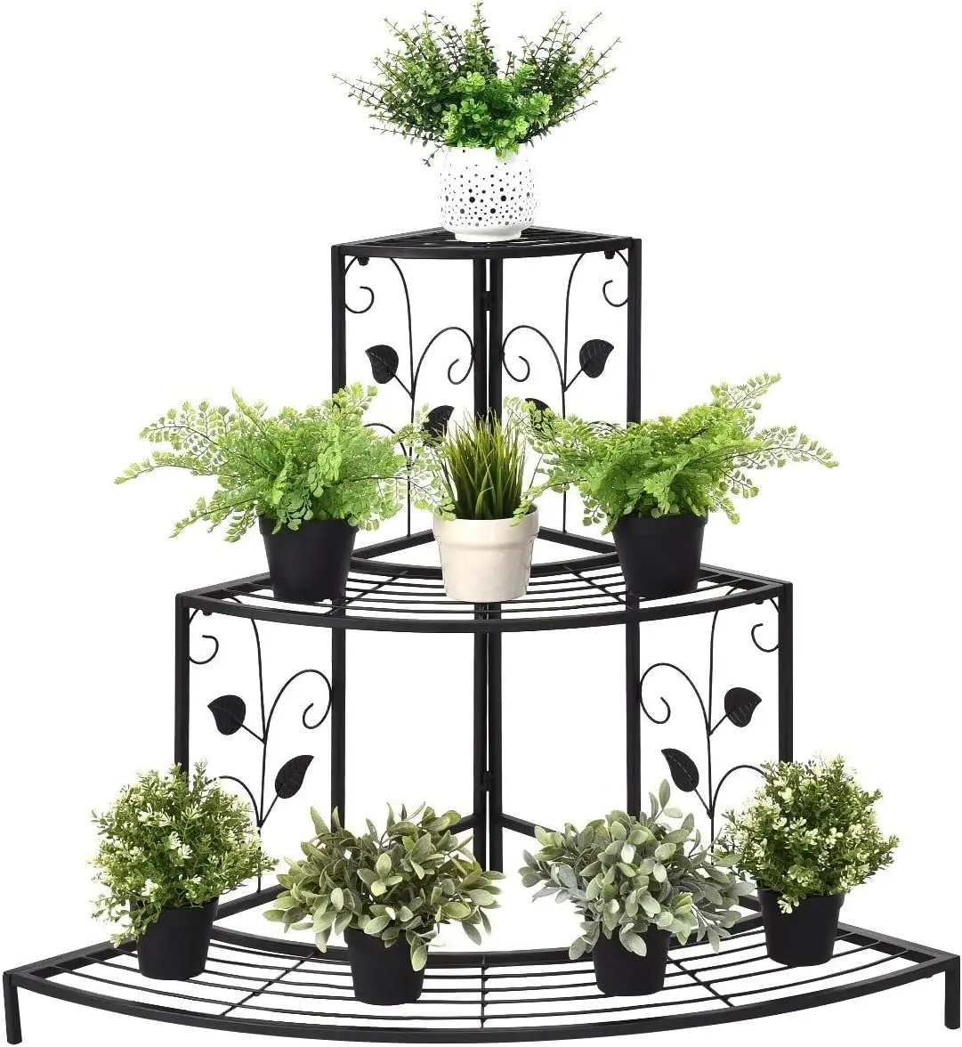 

3-Tier Metal Plant Pot Shelf Corner Stand Display Rack Black Modern