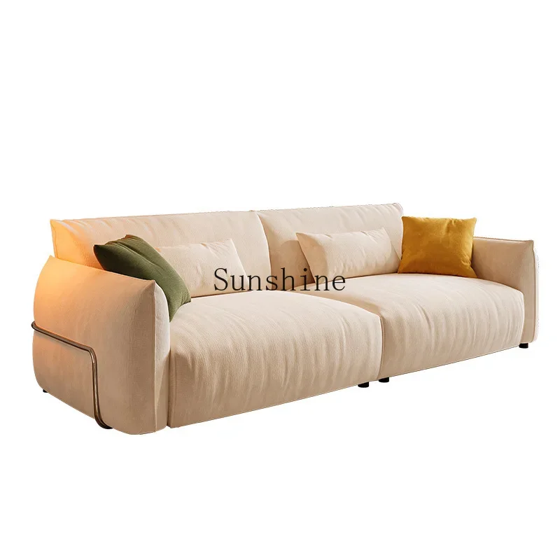 

Cream style sofa straight row high backrest Bauhaus medieval chenille fabric sofa