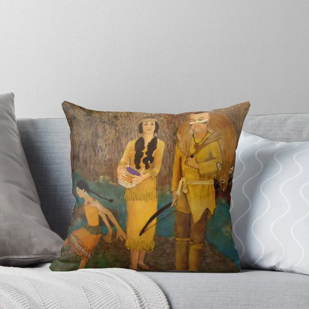 

A Lenni-Lenape Family By The Great Falls on the Passaic River Throw Pillow Sitting Cushion pillow