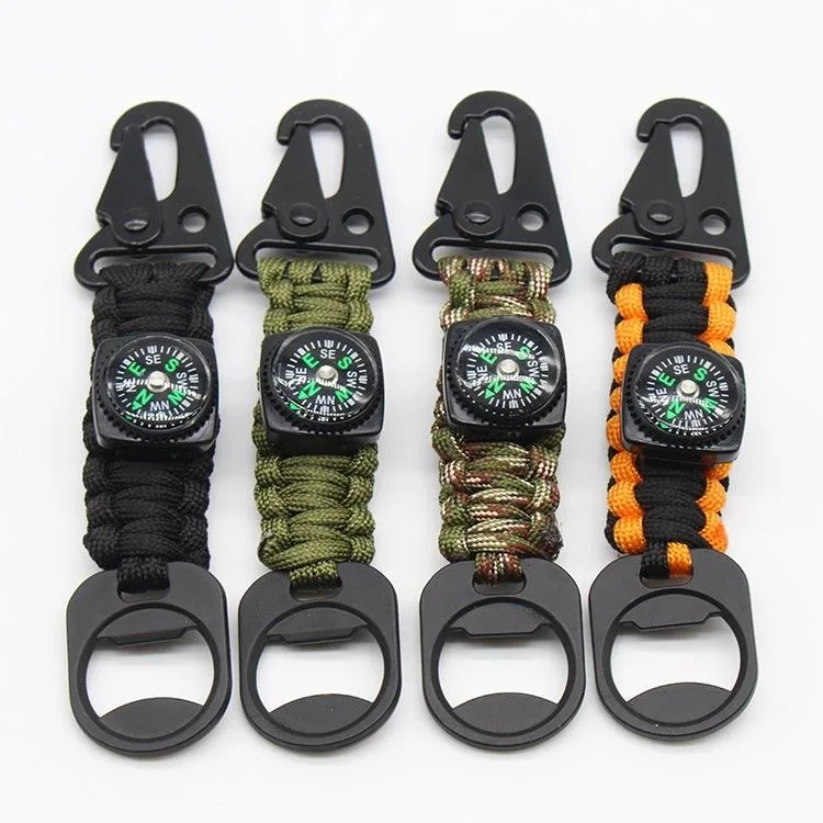 Multifunction Paracord Keychain With Compass Bottle Opener Military Braided 7-Cord Rope Emergency Knot Outdoor Survival Tools