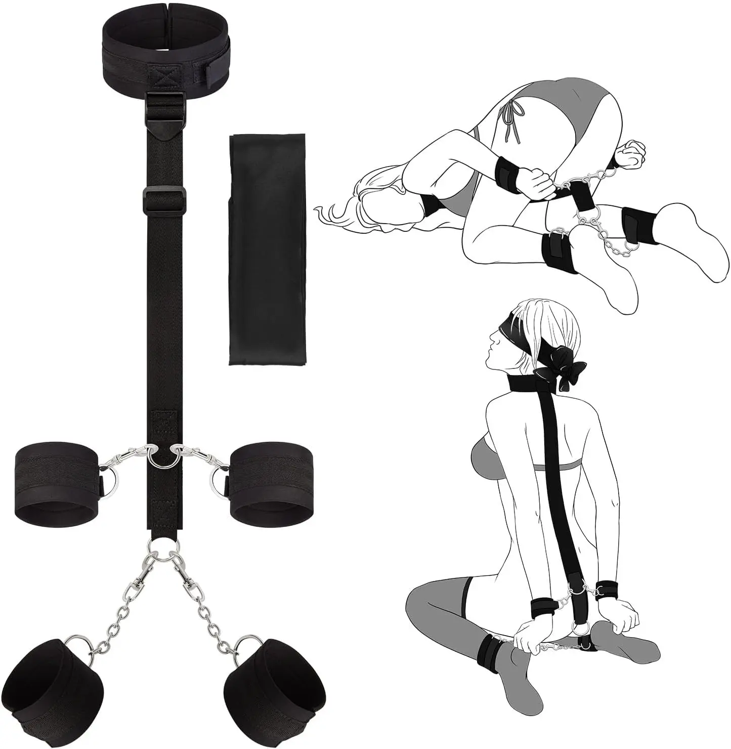 拘束セット BDSM セックストイ 手錠 アイマスク チェーン 首輪 首から手首まで セックストイ 男女兼用 調整可能