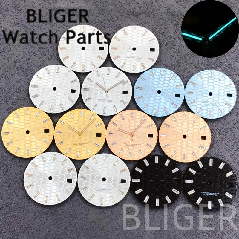 BLIGER 29 มม.ผู้ชาย Land ประเภทเพชร Index นาฬิกามือชุด Lume Rose Gold/Gold Mark Fit NH35 NH36 การเคลื่อนไหว 3 O 'นาฬิกาวันที่