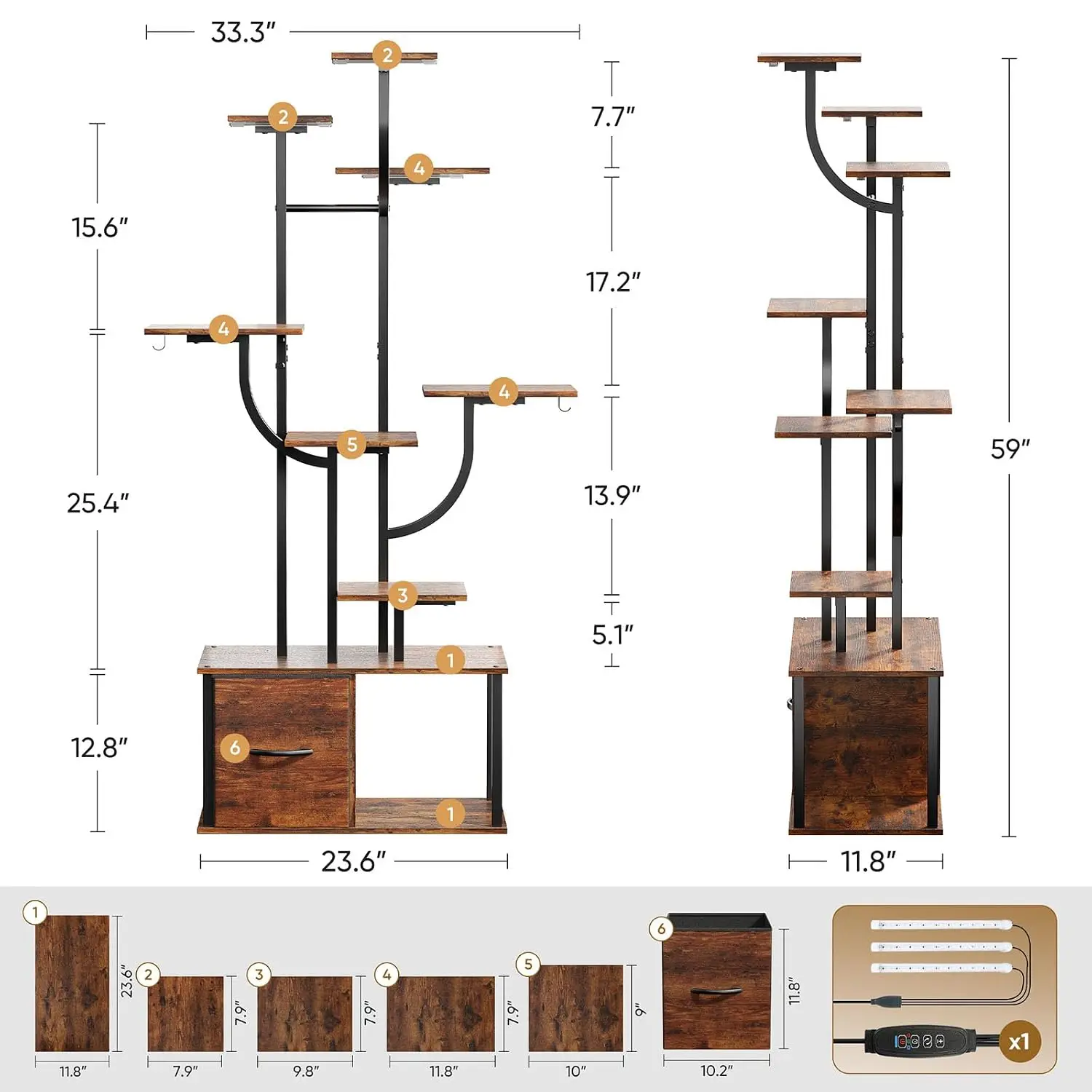 9-Tier Plant Stand 2PCS Indoor with Grow Light 3 Color Modes, 59