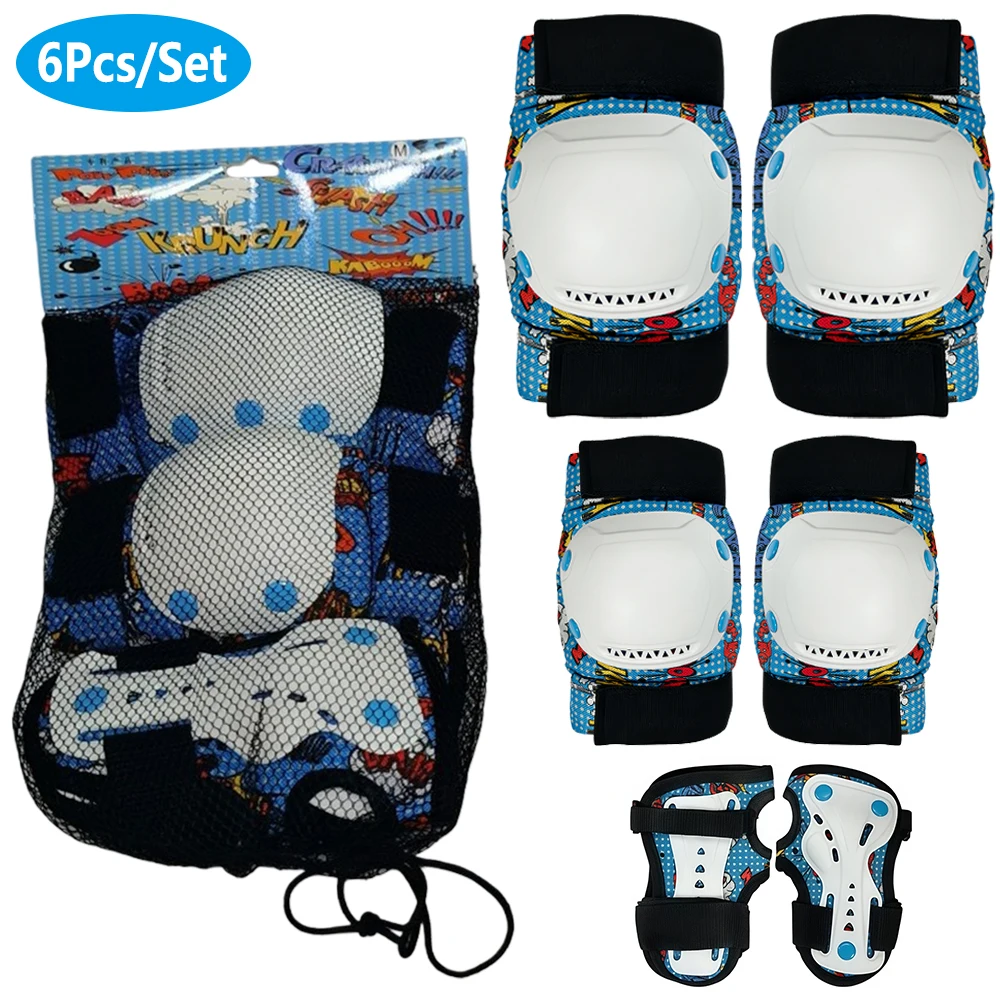 

6Pcs 3-15 Years Kids Knee Pads Elbow Pads & Wrist Guards for Roller Skates Skateboard Bike Scooter, Included Drawstring Bag