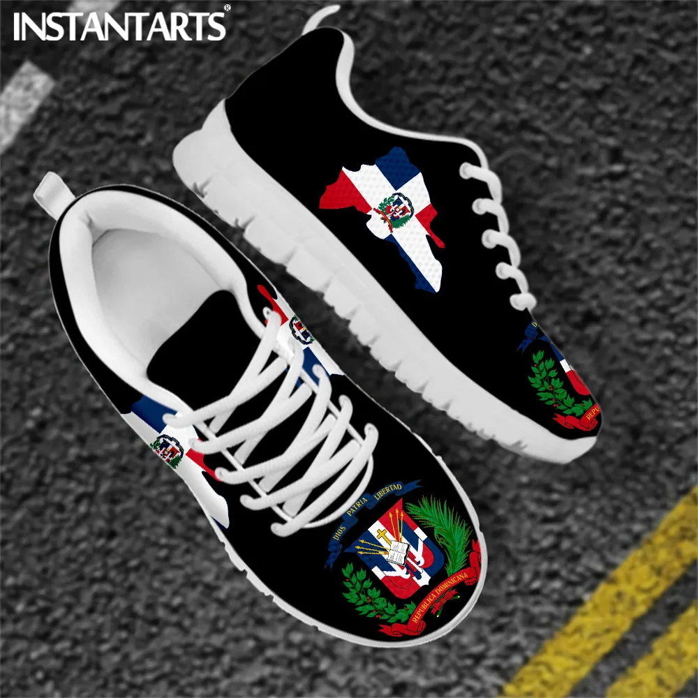 INSTANTARTS Dominican Republic Flag Mesh Sneaker for Women Shoes Casual Lace Up Flats Zapatillas Female Breathable Walk Footwear