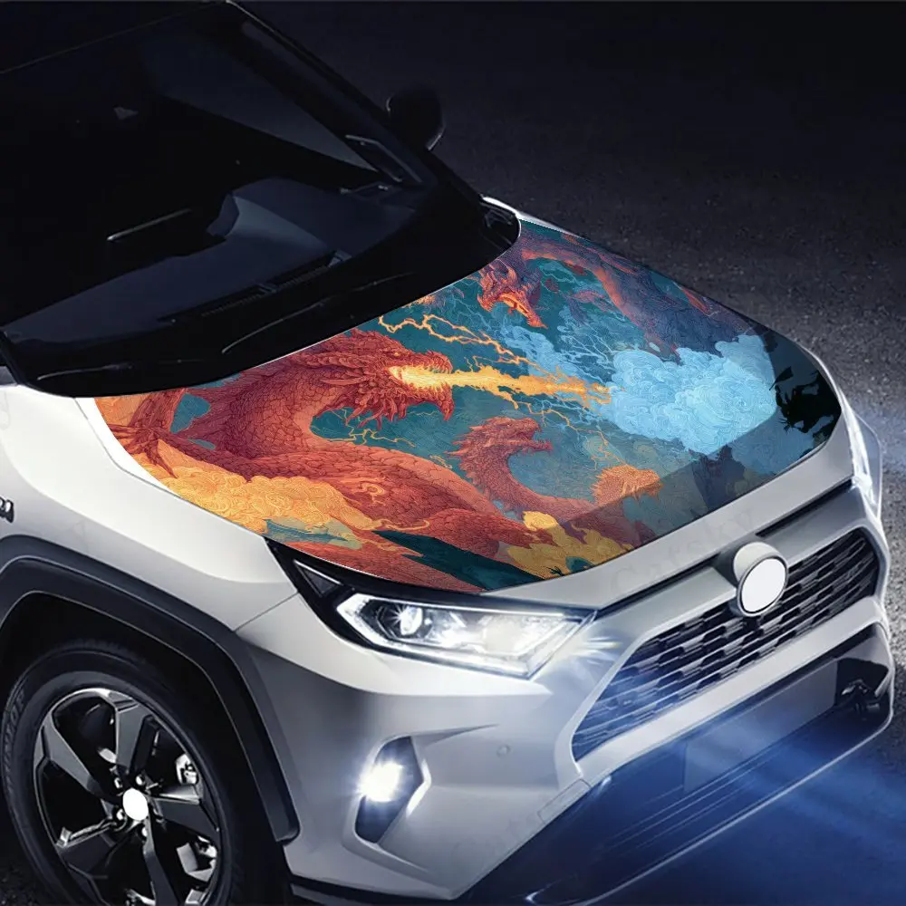 ملصق غطاء محرك السيارة الأسطوري Dragon Clash، ملصق فني تلقائي، ديكور شخصي خارجي للسيارة، هدية لمحبي السيارات، فريد من نوعه #4