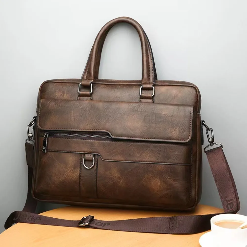 Retro Briefcase Bag For Men Business Shoulder Bag Crossbody Bag PU Leather Messenger Bag Man Office Handbag Laptop Bag Male Tote