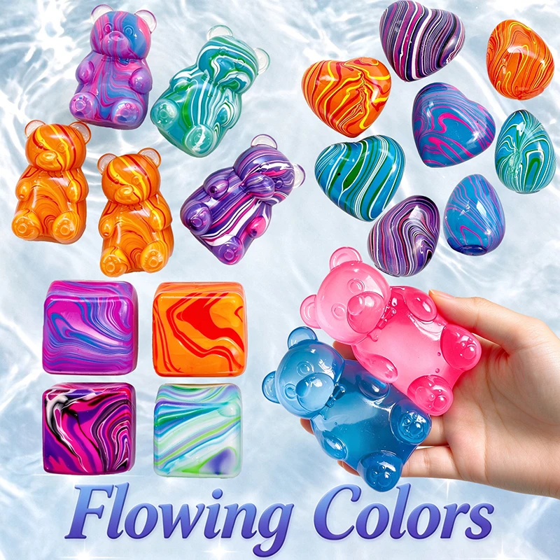 Multicolor Marble Swirl Maltose Squishy Fidget Toy Cube Bear Heart Egg Shape Squeeze Toy Slow Rebound Anxiety Relief ADHD Gift