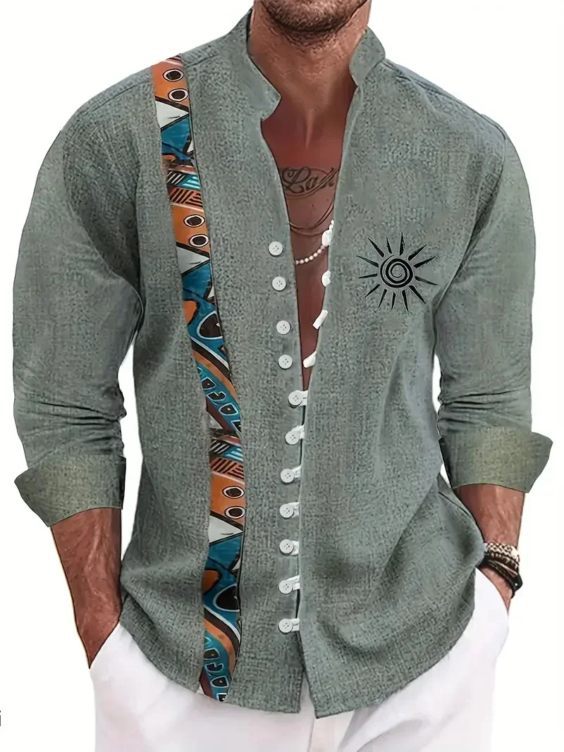 Men's Ethnic Drawstring Buckle Shirt Floral Pattern Plant Print Outdoor Street Print Clothing Fashion Designer Casual Comfort