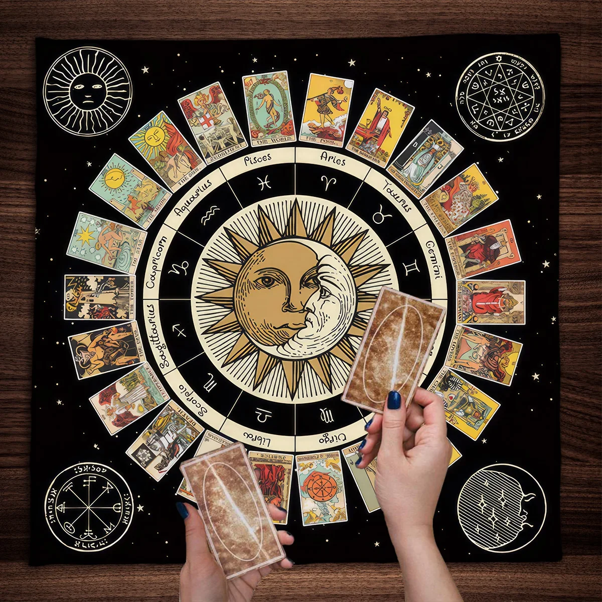 Sun Tarot Card Tablecloth Altar Cloth Moon Phase Board Game Card Pad Witchcraft Oracle Cards Pads for Room Home Decor