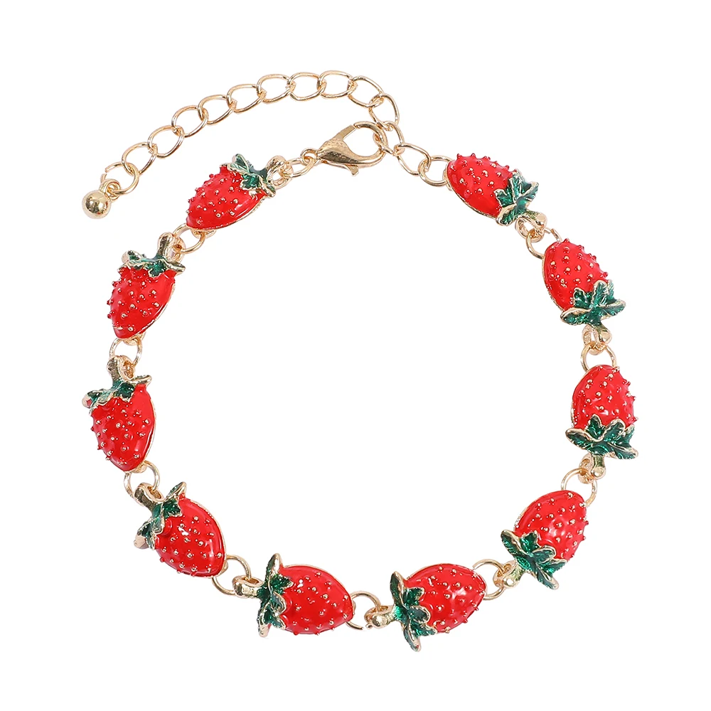 

Creative Fruit Themed Zinc Alloy Pendant Sweet Strawberry Oil Drip Fashion Accessory Attractive Accessory Hand Chain