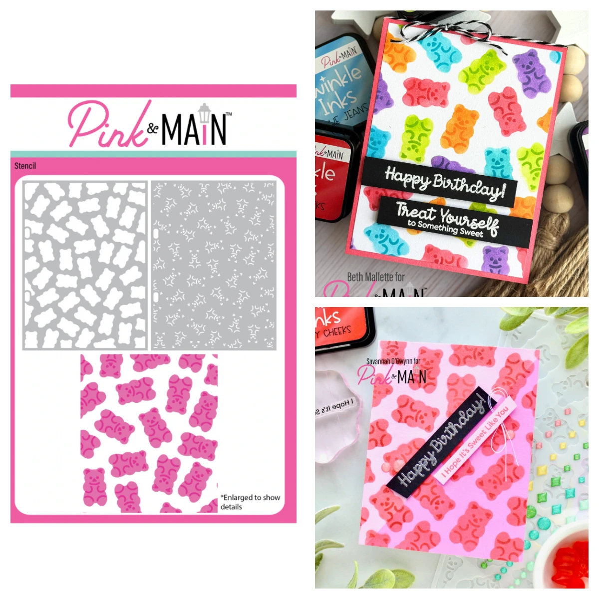 Pink Main Gummy Bear Stencils with Joy Cat Metal Cutting Dies Stamps DIY Handmade Scrapbook Photo Album Diary April 2026 New