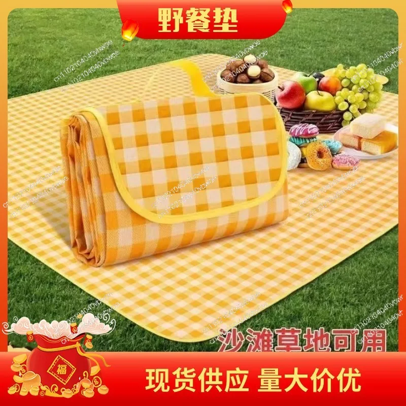 Outdoor autumn picnic portable waterproof thickened plaid oxford cloth camping floor mat picnic mat moisture-proof mat outing