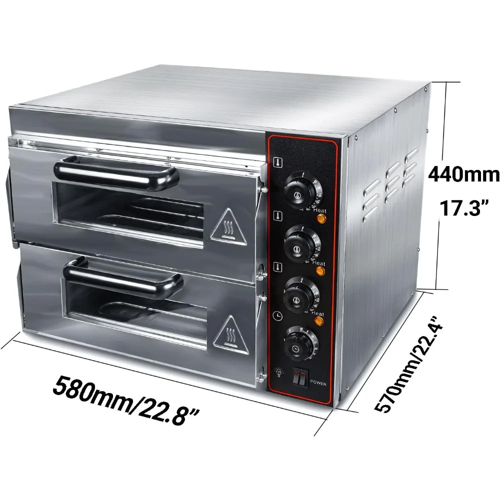 Commercial Pizza Oven 16 inch Pizza Double Deck 3000W 110V Electric Oven Multipurpose Toaster Bake Broiler 40L Capacity