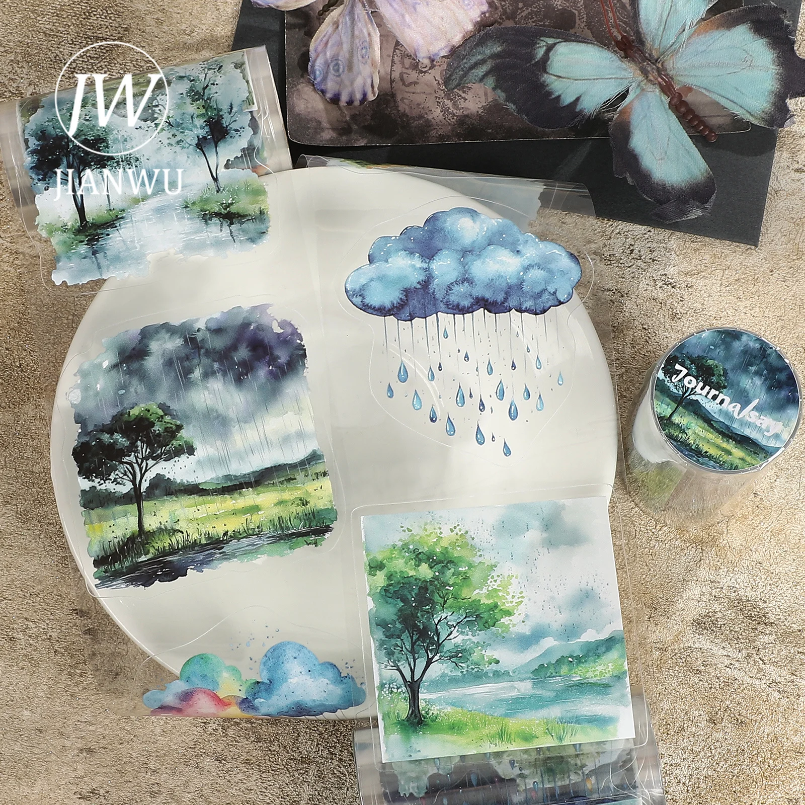 JIANWU 80mm*200cm Vintage Forest Tree Rain Landscape Material Collage Scrapbooking PET Tape Creative DIY Journal Stationery