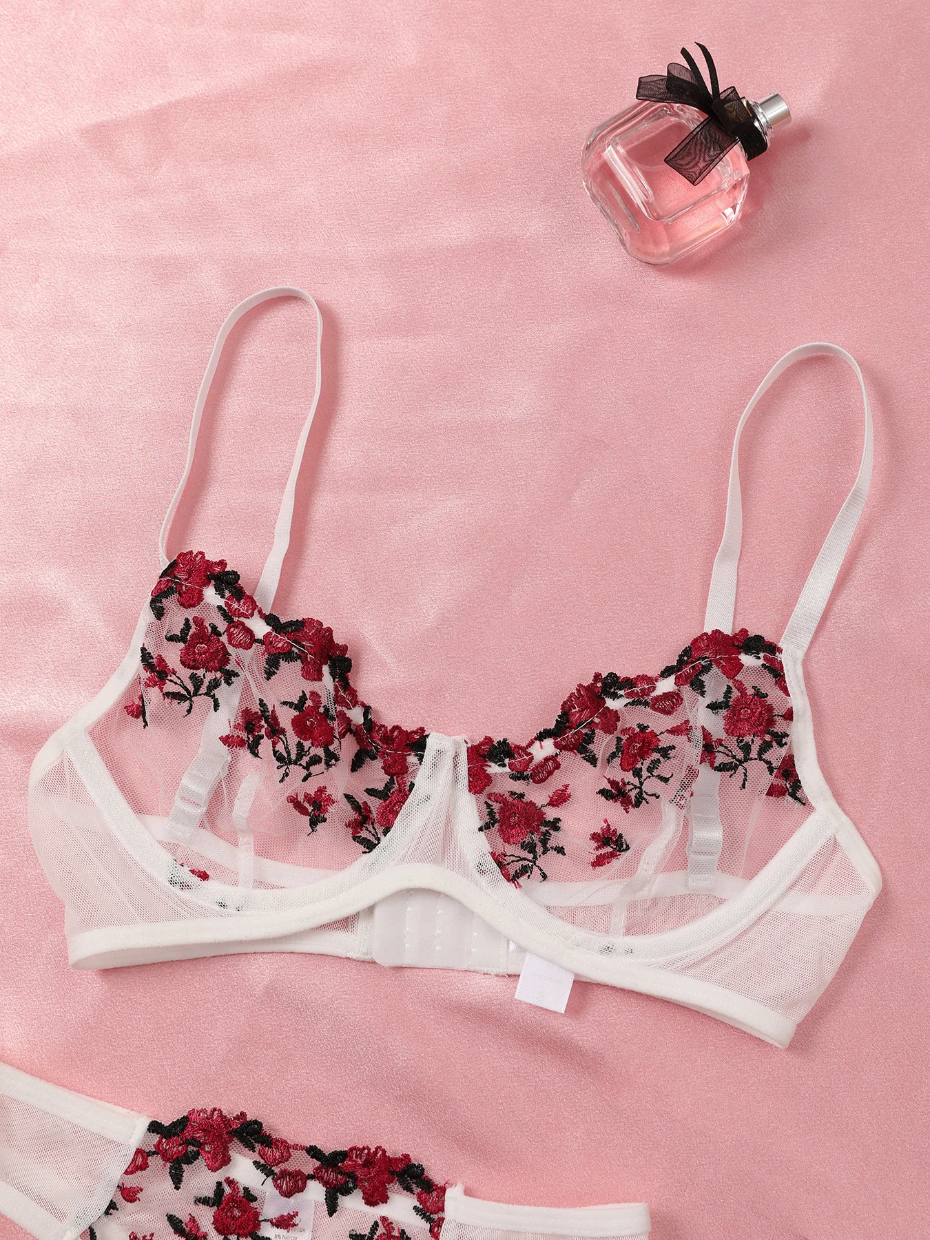 Lencería de encaje Sexy, lencería push-up, conjuntos de sujetador y bragas semitransparente, ropa interior para el pecho, conjunto de Bralette con bordado de flores