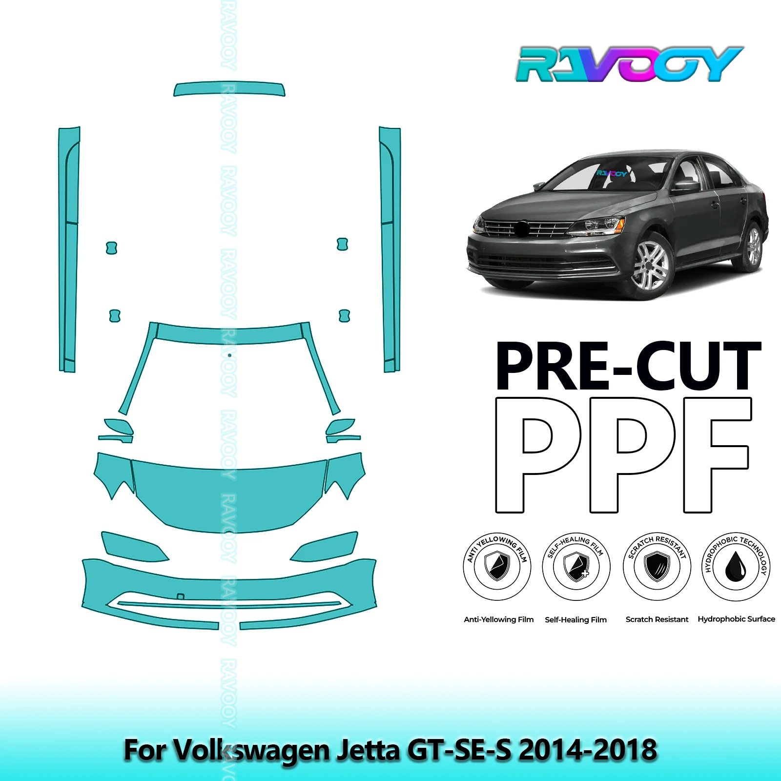 

Front Kit+Rockers Clear Bra Precut PPF Paint Protection Film For Volkswagen Jetta GT-SE-S 2014-2018