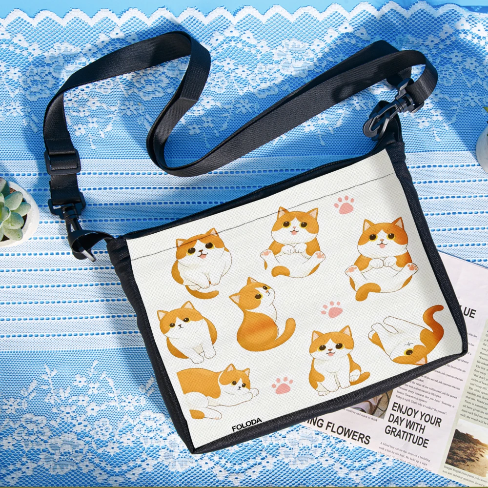 1pc Cat Print Crossbody Bag White Cute Kitten And Paw Pattern Foloda Shoulder Bags For Women Girls Daily Use School Work Travel