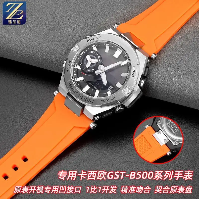 Silicone Watch Strap for Men, Casio Hagane, não Boukenshin GST-B500D, macio e confortável, preto, Green Water Ghost, borracha impermeável, silicone