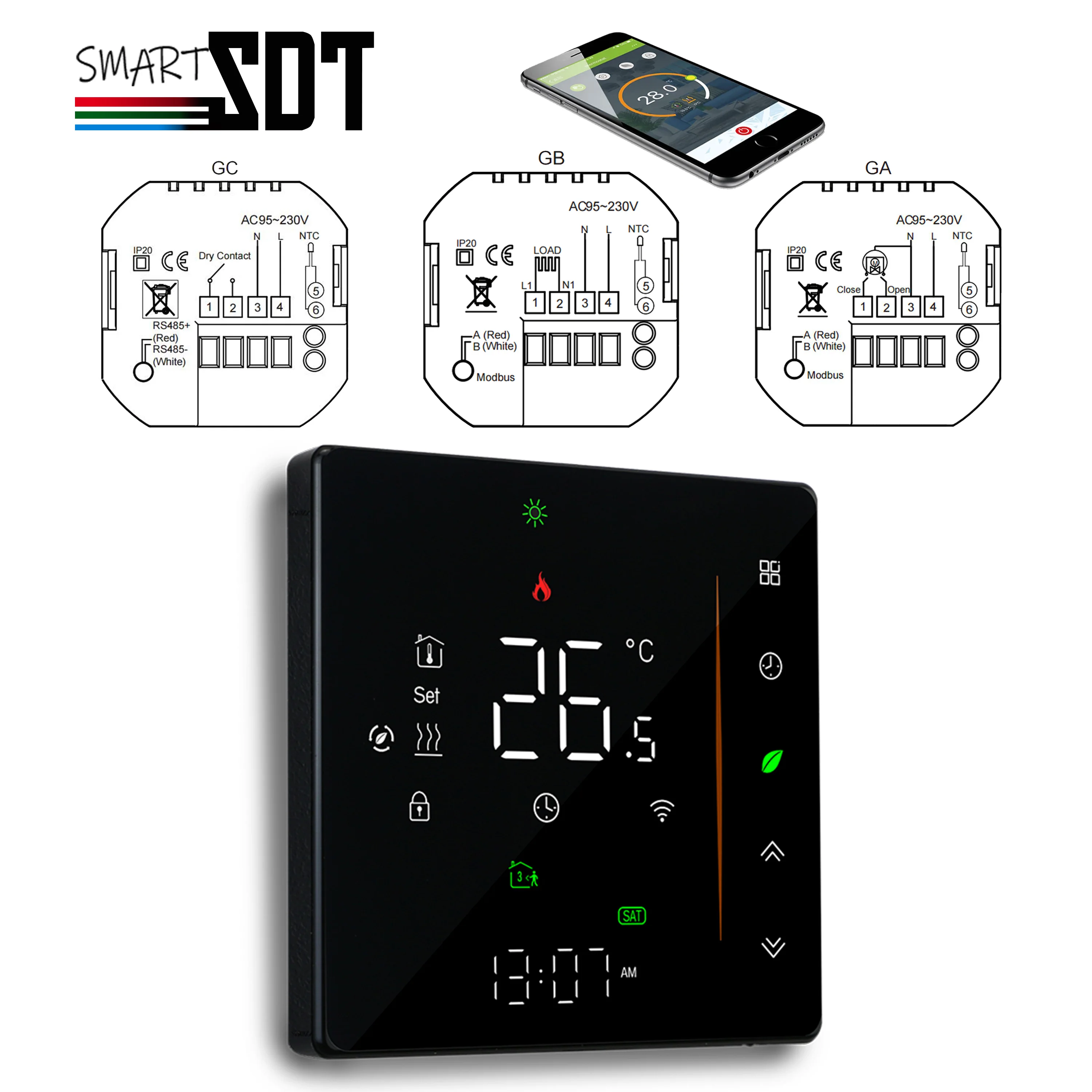 Imagem -02 - Água e Painel Elétrico do Termostato do Aquecimento Elemento de Aquecimento para o Assoalho Caldeira Interruptor do Elemento de Aquecimento Wi-fi Controle do Zigbee 24v 220v