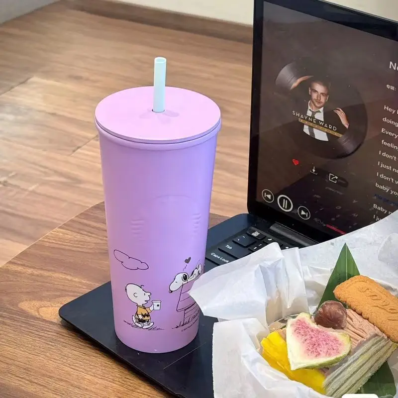 202 New Purple Snoopy Stainless Steel Mug Coffee Mug Kawaii Desktop 473 Ml Cup Cute Birthday Gift Cup Vacuum Cup High Quality