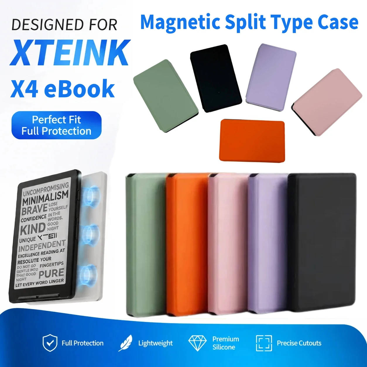 Magnetic Split Type Protective Case for XTEINK X4 EBook Reader PU Leather Protection Cover with TPU Shell for XTEINK X4 E-Reader