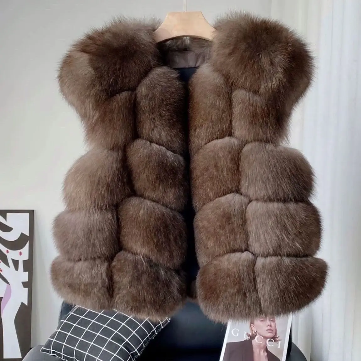 

Winter Women Real Fox Fur Vest Natural Soft Fox Fur Sleeveless Jacket Lady Quality Warm Genuine Fox Fur Gilet Streetwear Coat