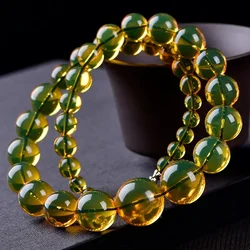 Natural Amber Mexico Pure Water Blue Amber Pendant Bead Necklace Beeswax Amber Sweater Chain Tower Chain Women's Style Beads