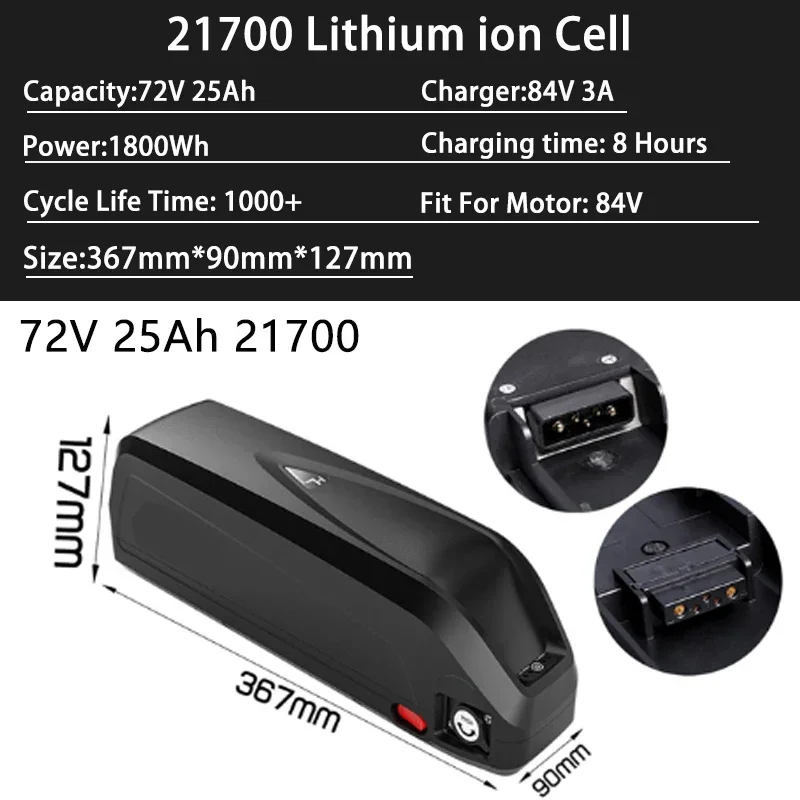 

72V 25Ah 21700 Hailong Batterie (BBS02/BBS03/BBSHD) 40A BMS For 350W 500W 750W 1000W Scooter Electrique, High-Powered Battery