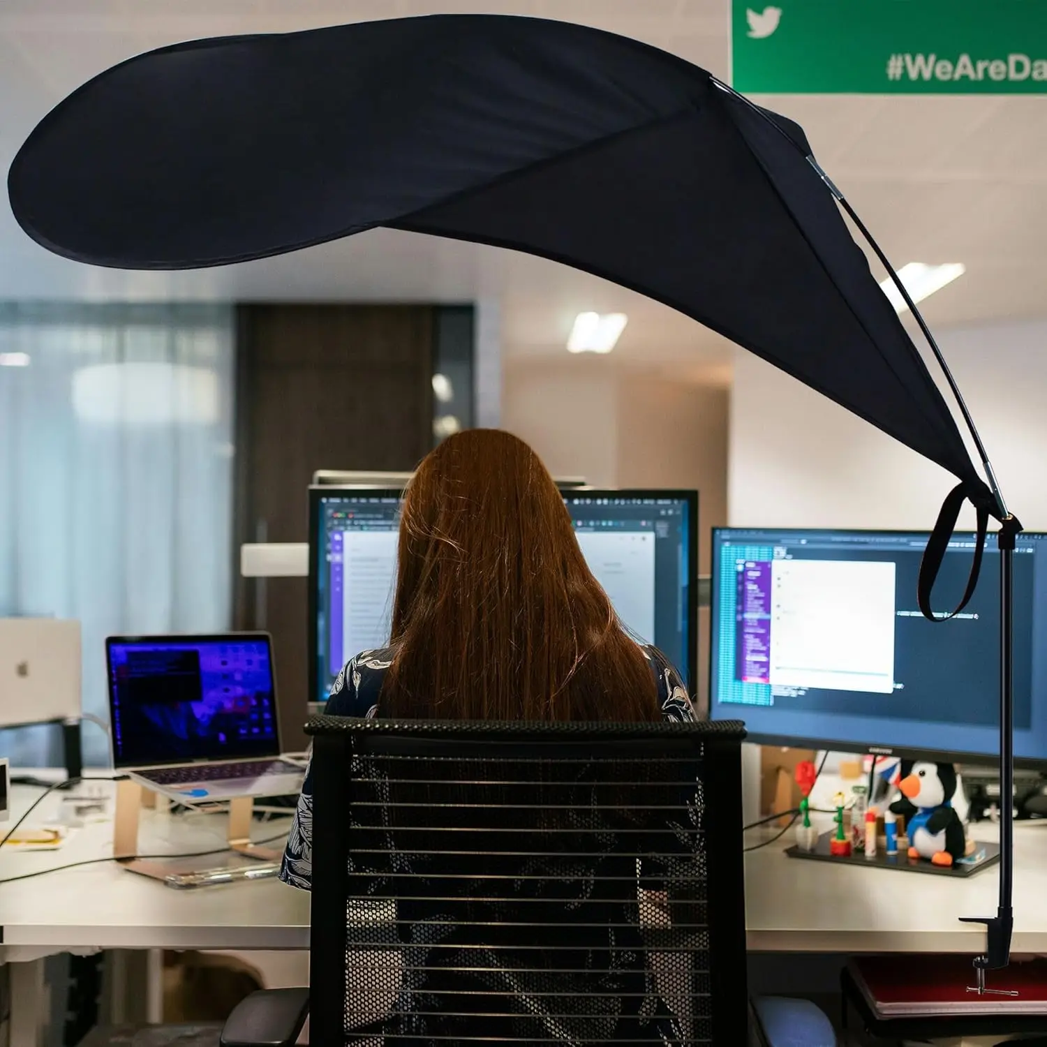 65" Office Cubicle Desk Shade for Light Sensitive Workers, Blocks Overhead Light, Ideal for Desks Black