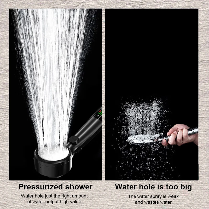 High Pressure New Temperature Digital LED Display Shower Head 4 Model Adjustable Water Saving Handheld SprayOne-keyStop Bathroom