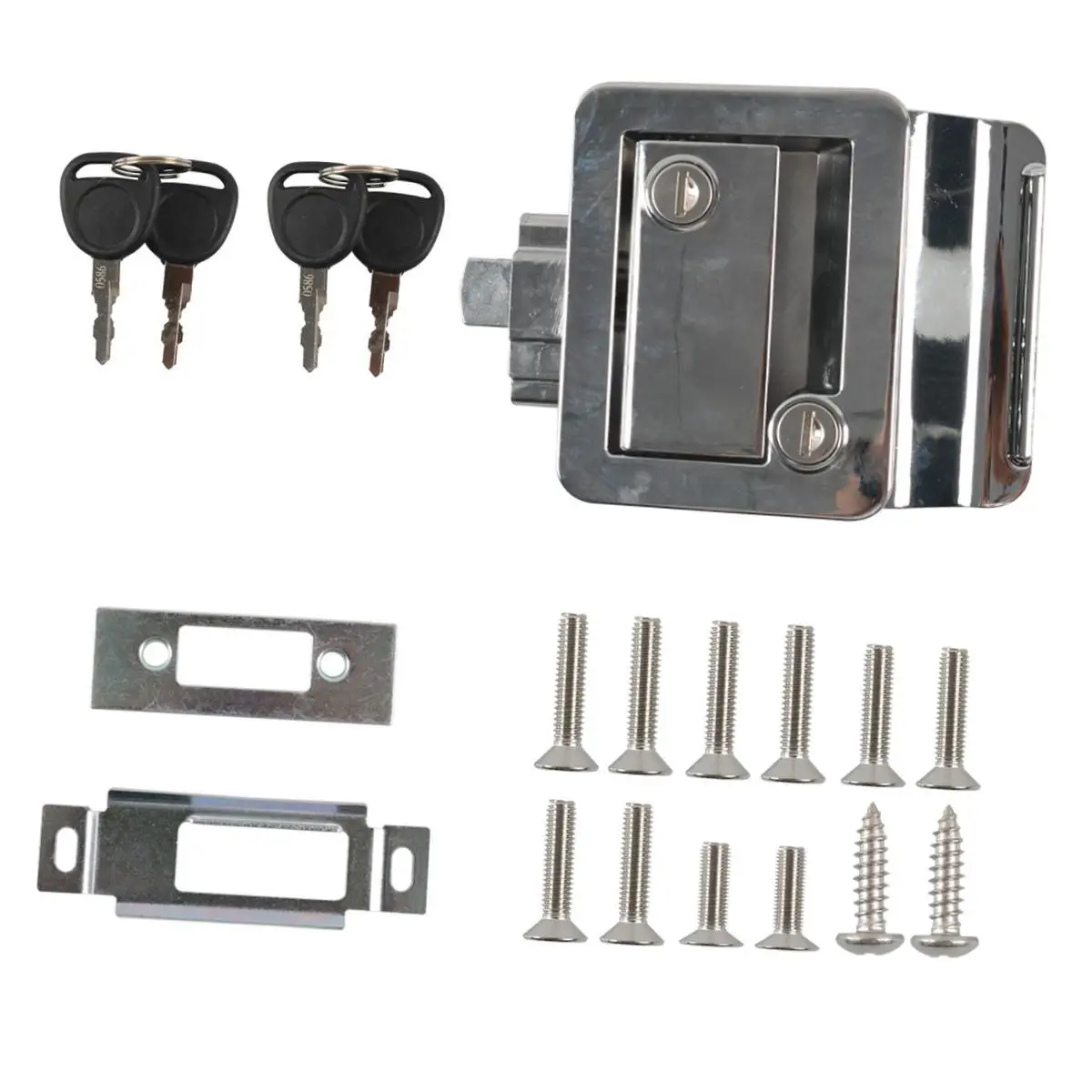 

RV Entry Door Lock Vehicles Latch, with Keys Cargo Hauler Travel Trailers Van Universal Compact Replacement