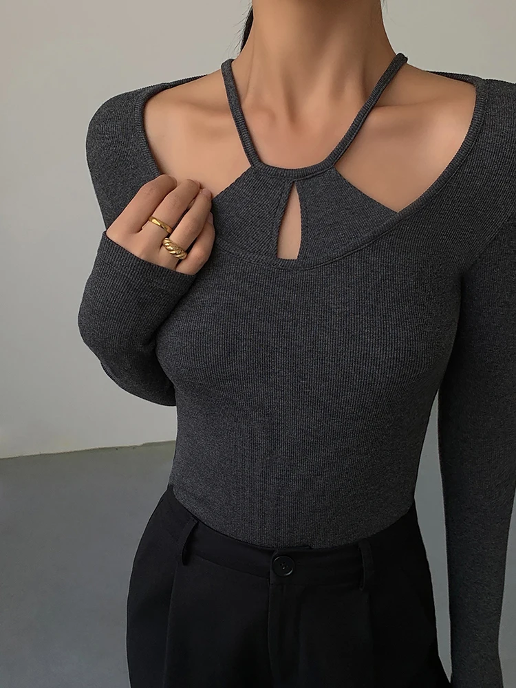 Spring Women Y2k Design Slim Long Sleeve T Shirts Crop Tops Streetwear Clubwear 2000s Aesthetic Gyaru 90s E-girl Solid Color New