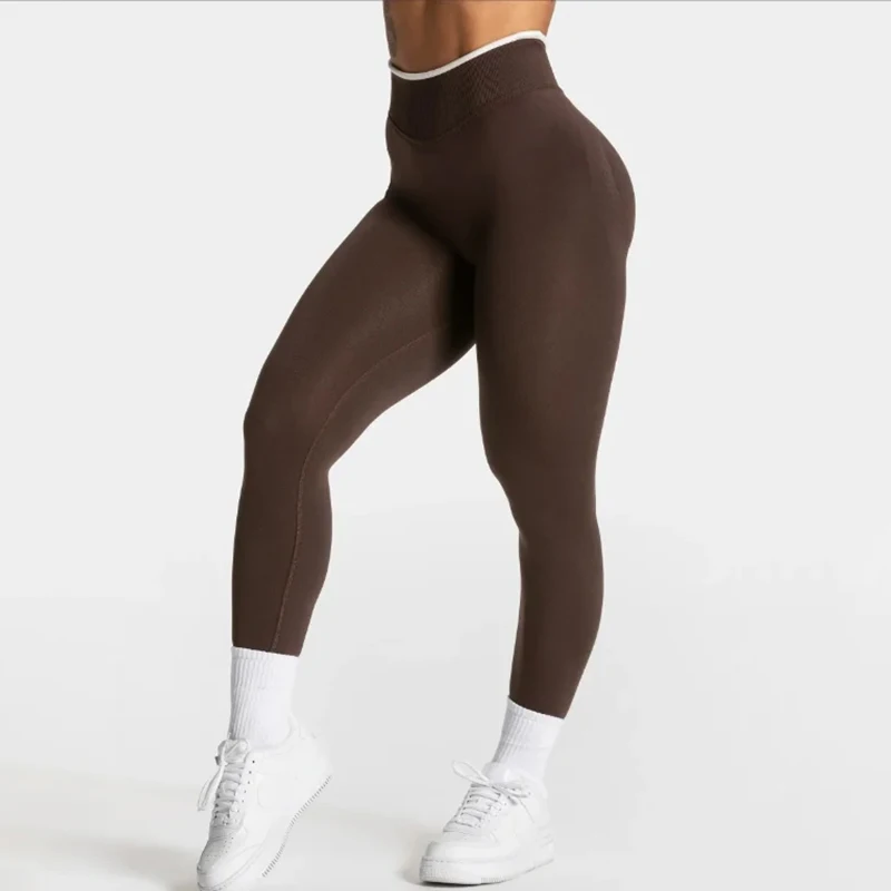 Women's Seamless Gym Solid Color Sports Pants White Edge Waist Tight High Waist Hip Lifting Yoga Pants Running Exercise Pants