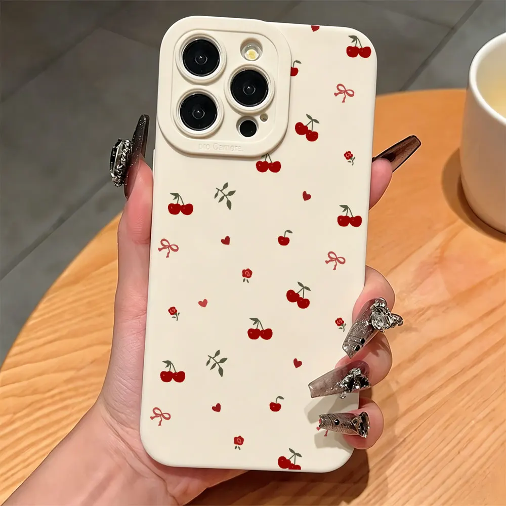 Red Cherry Bow INS Shockproof Phone Cases For Samsung Galaxy S26 S25 Ultra S24 S23 Plus FE S22 A36 A55 A26 A16 A53 A35 A56 Cover