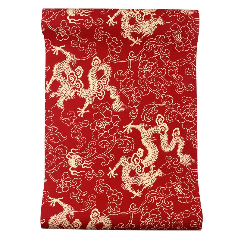 

New Chinese Style Wallpaper Dragon Pattern Classical Zen Chinese Style Hotel Living Room Big Red Tv Background Wallpaper